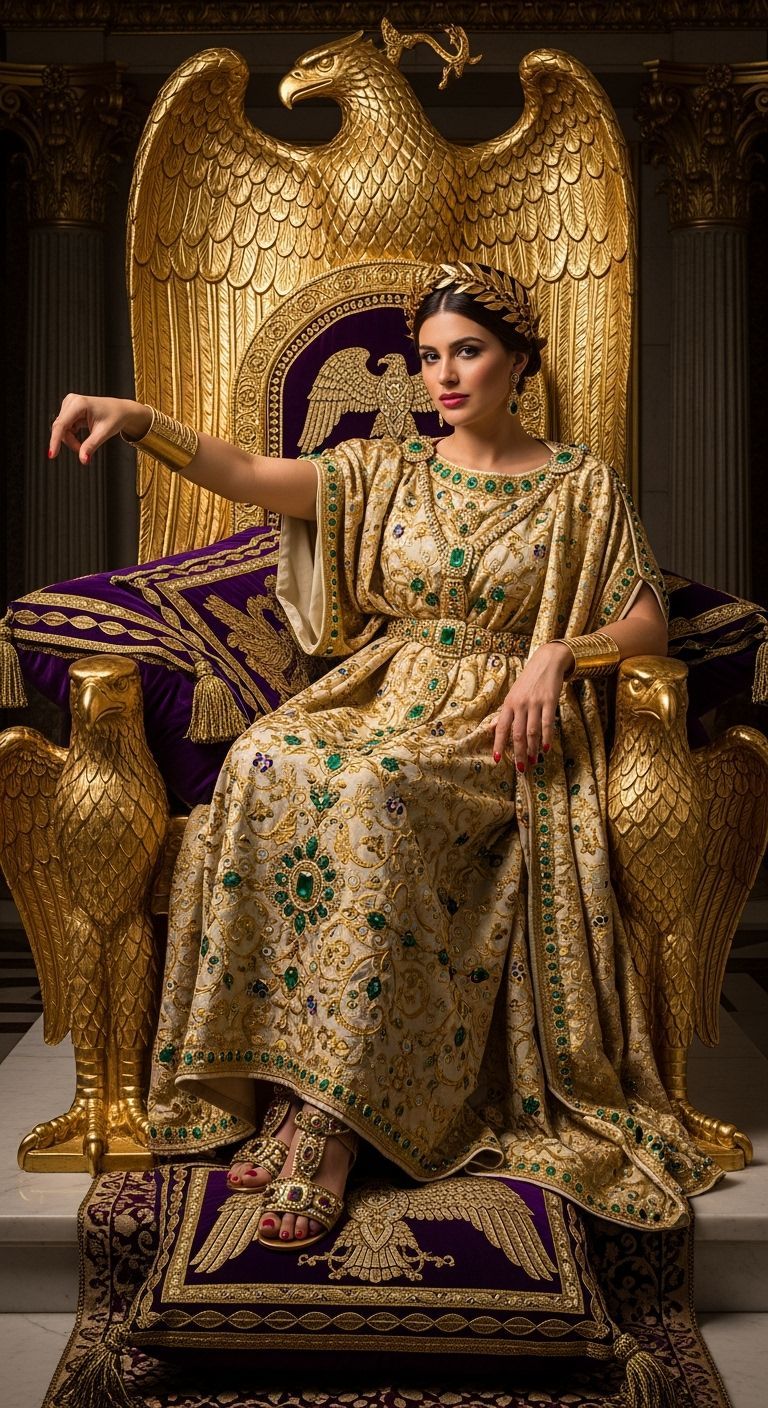 Roman Empress on Gold Throne in Baroque Style