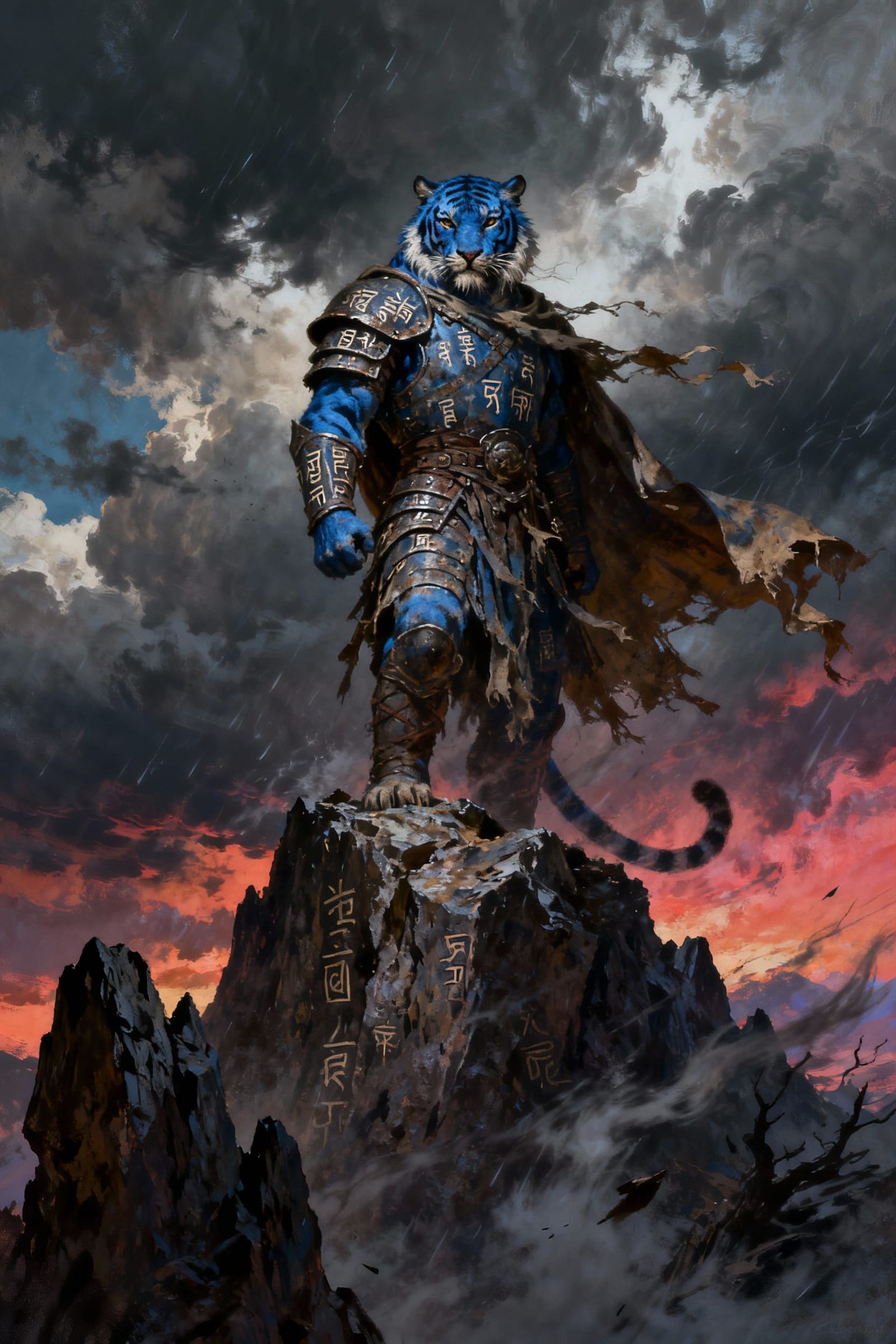 Blue Tiger Warrior on Stormy Peak