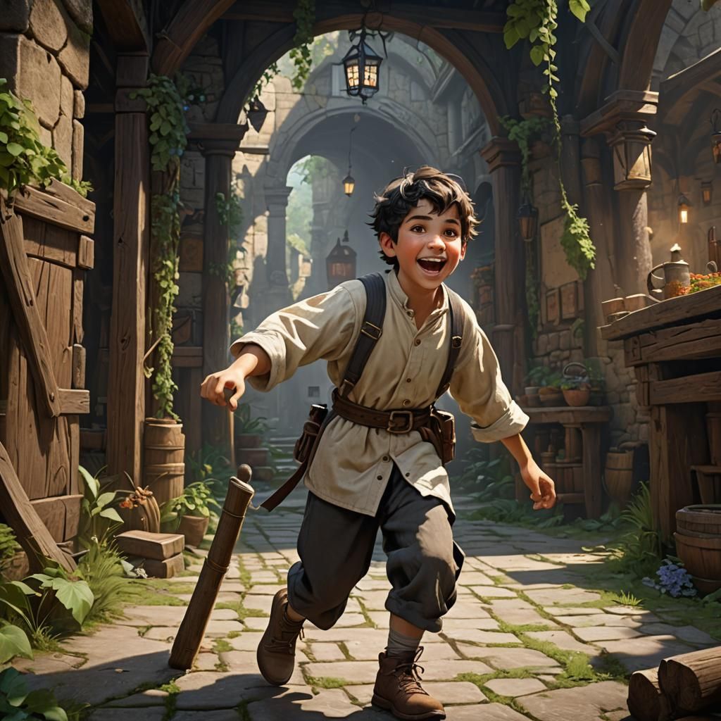 Young Boy Carpenter in Dark Fantasy Style