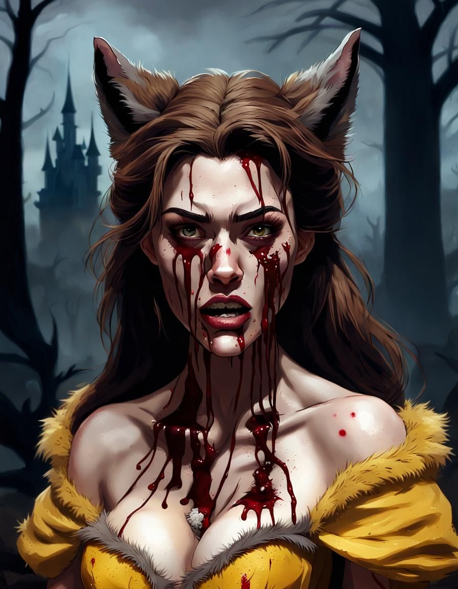 Belle's Werewolf Transformation: A Dark Fantasy Portrait