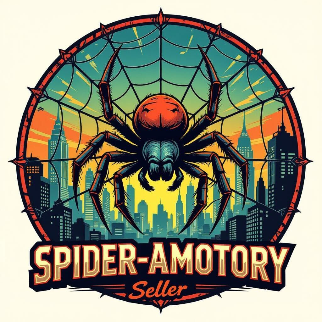 Spider-Amatory Team Logo with Urban Cityscape