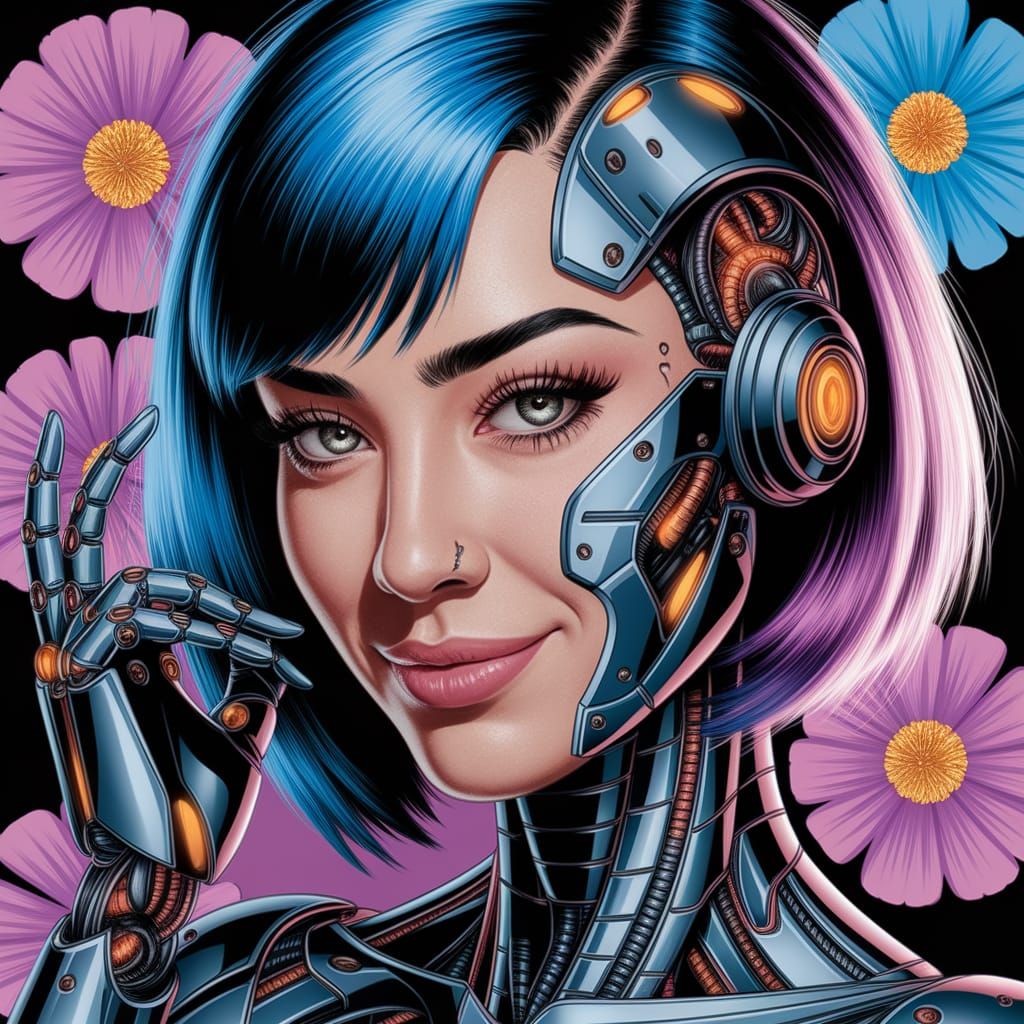 Cybernetic Japanese Woman in Pulp Comic Style