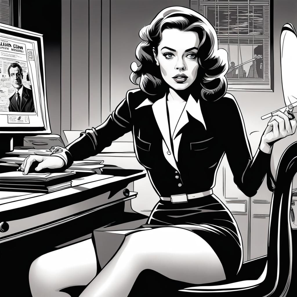 Lindsay Lohan as Film Noir Secretary in Comic Style