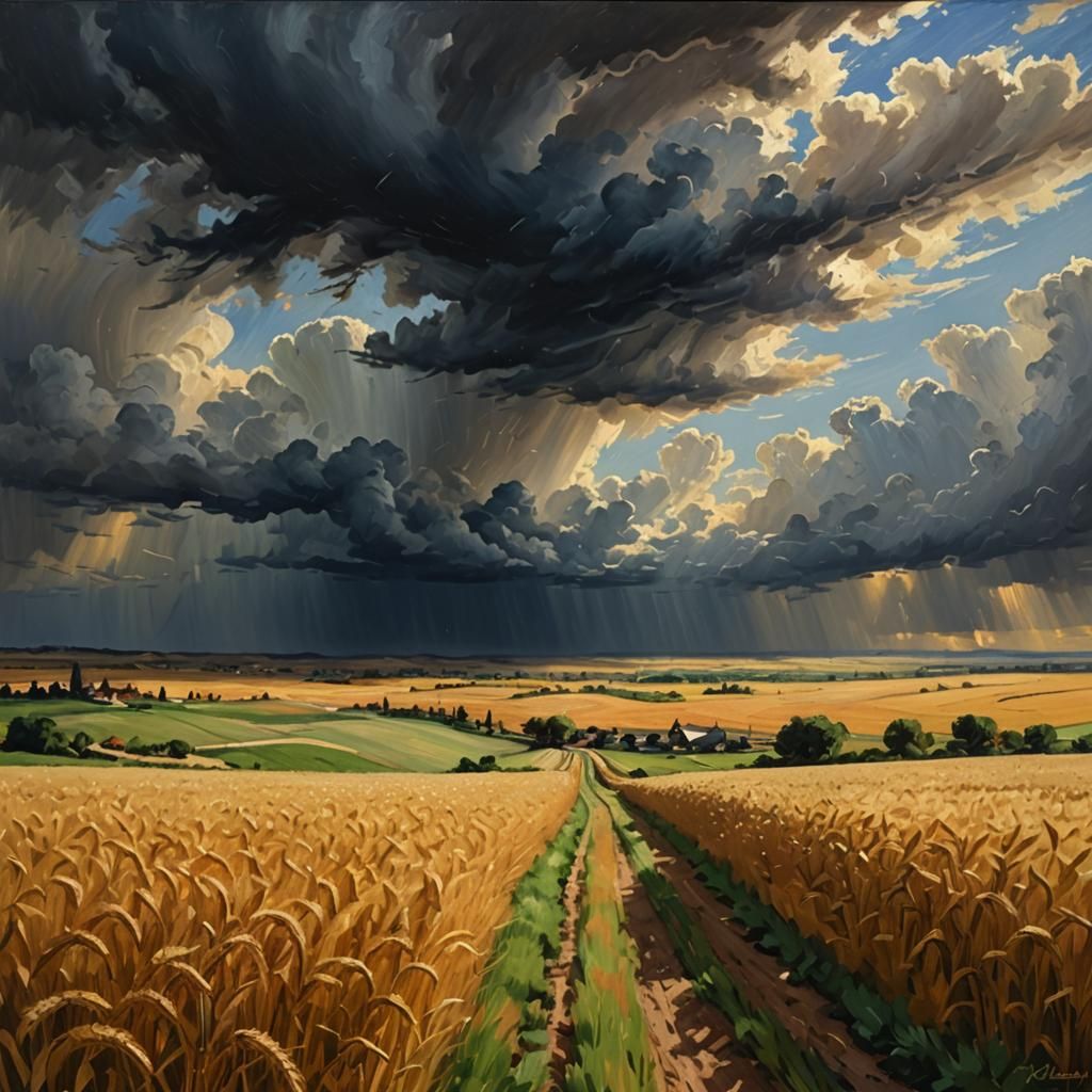 Impressionist Wheat Fields Landscape Painting