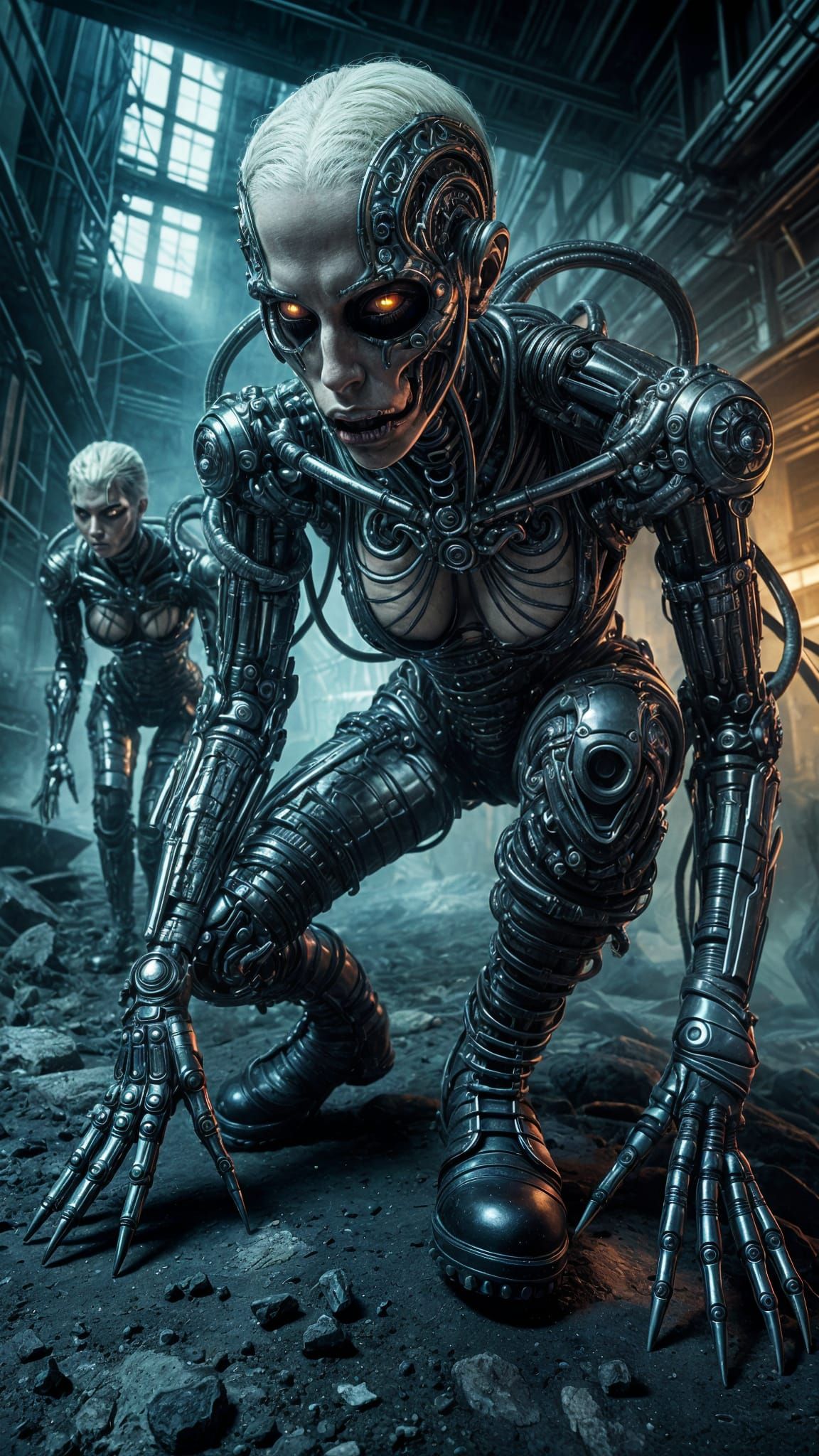 Cyberpunk Demons in a Dark, Filigree-Inspired Landscape