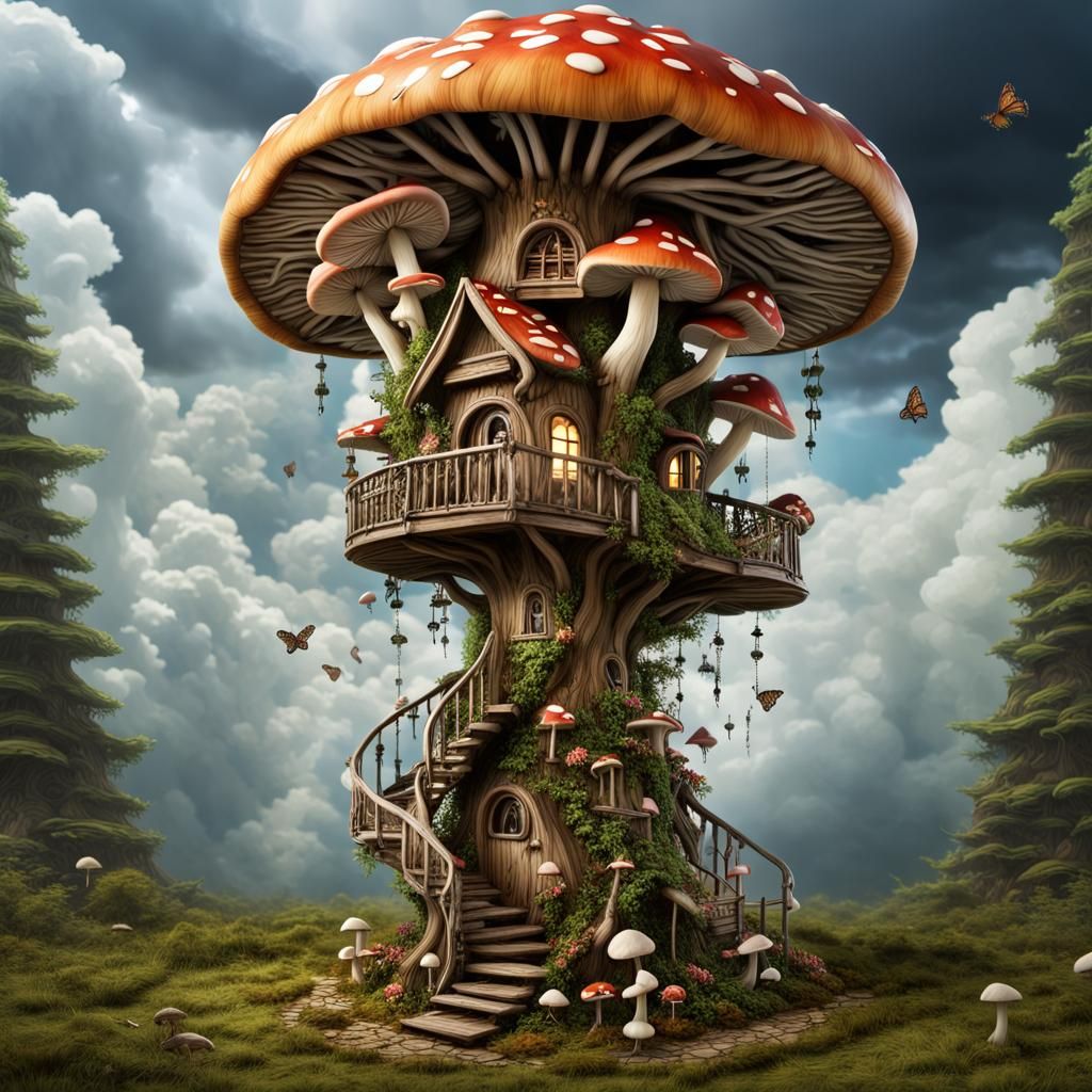 Mushroom Forest Treehouse in a Dreamy Landscape