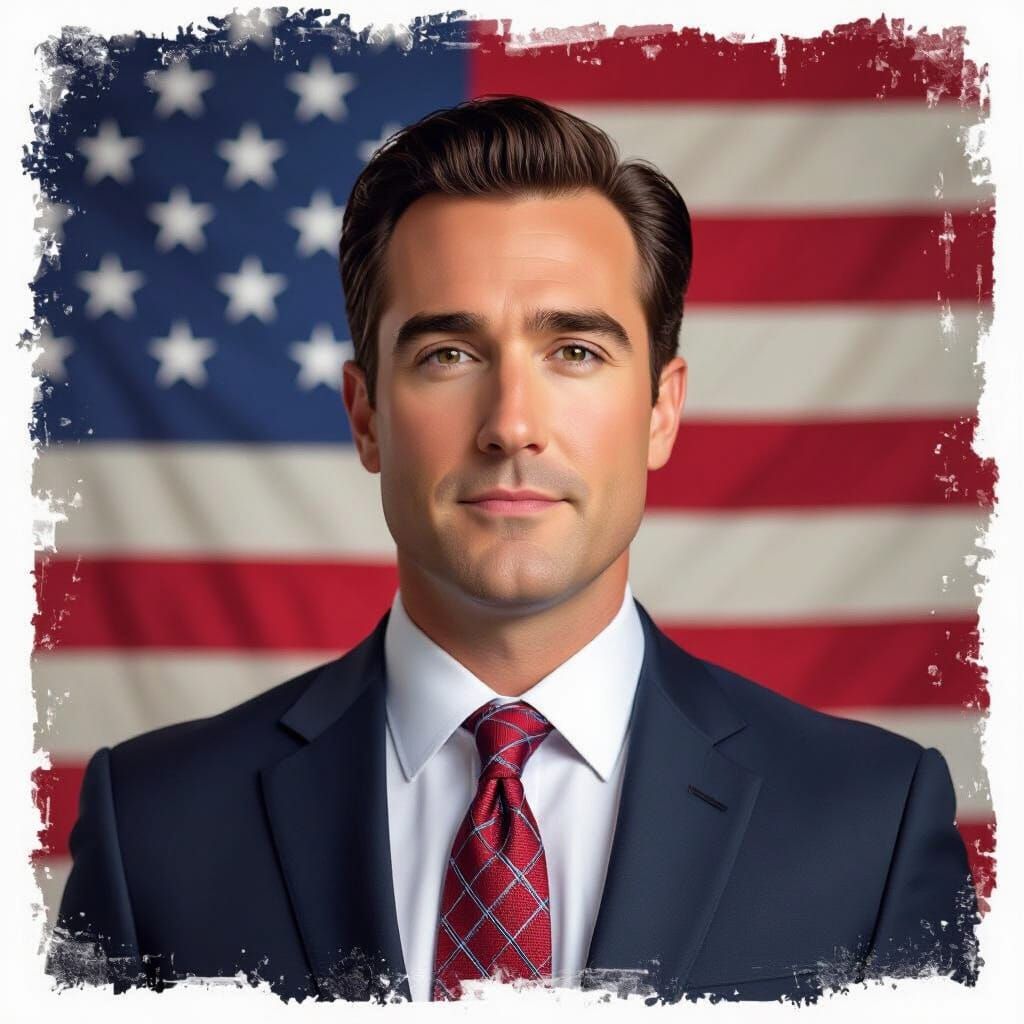 Charlie Kirk in Suit Before American Flag, Realistic Style