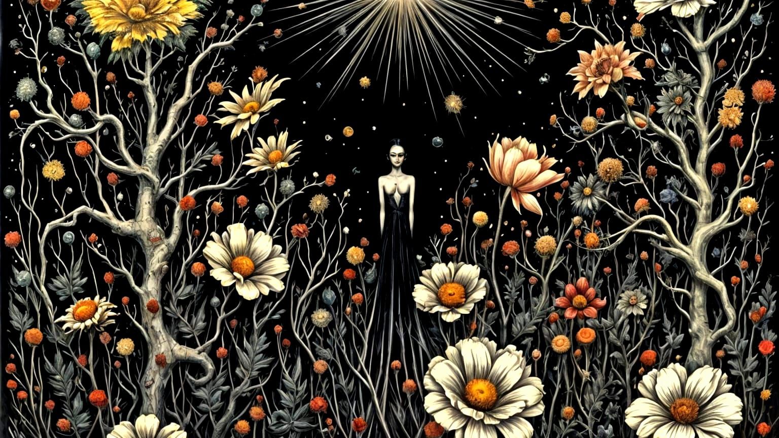 Gothic Golden Age Illustration of Moody Garden