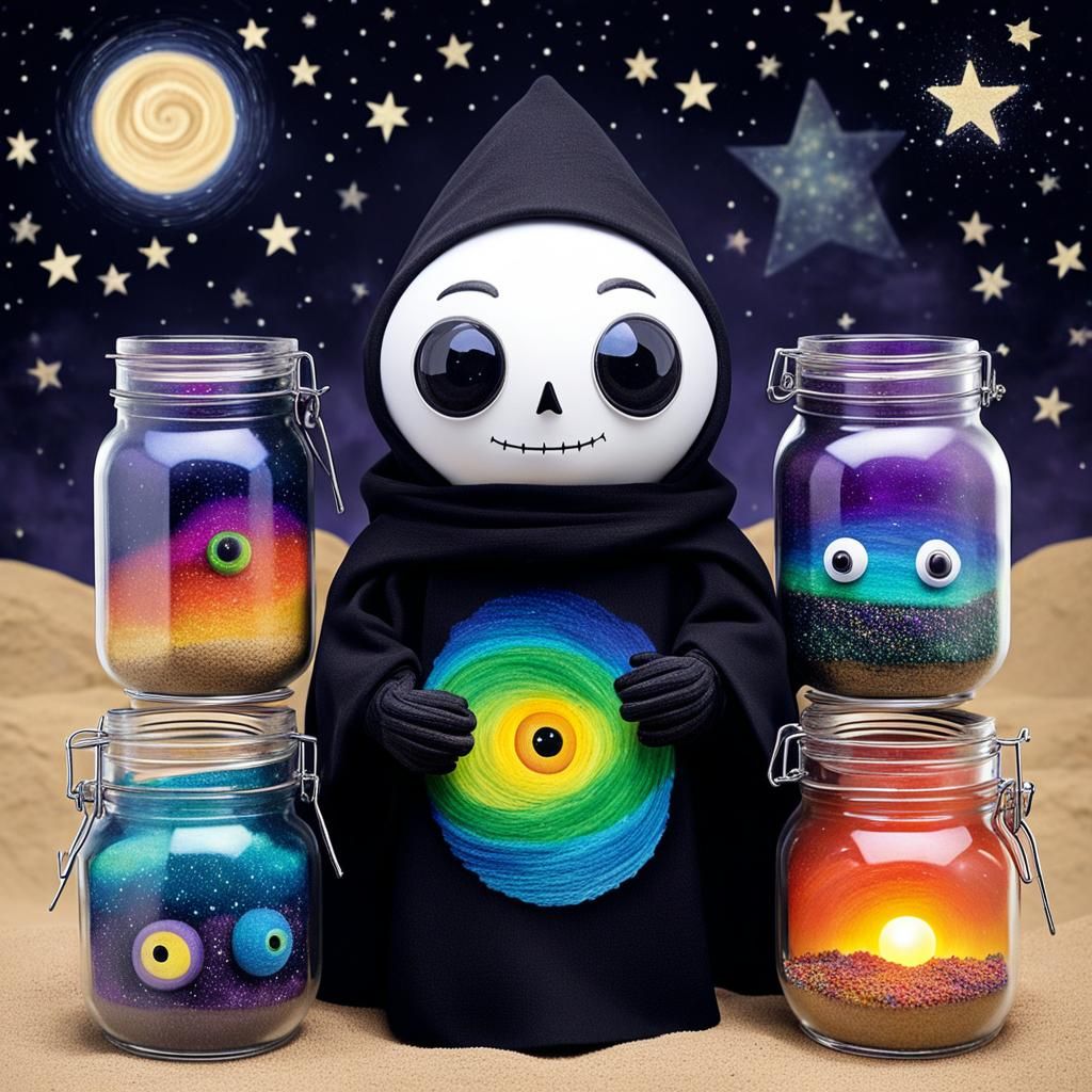 Gothic Sandman with Jars of Dreams in Starry Night Style