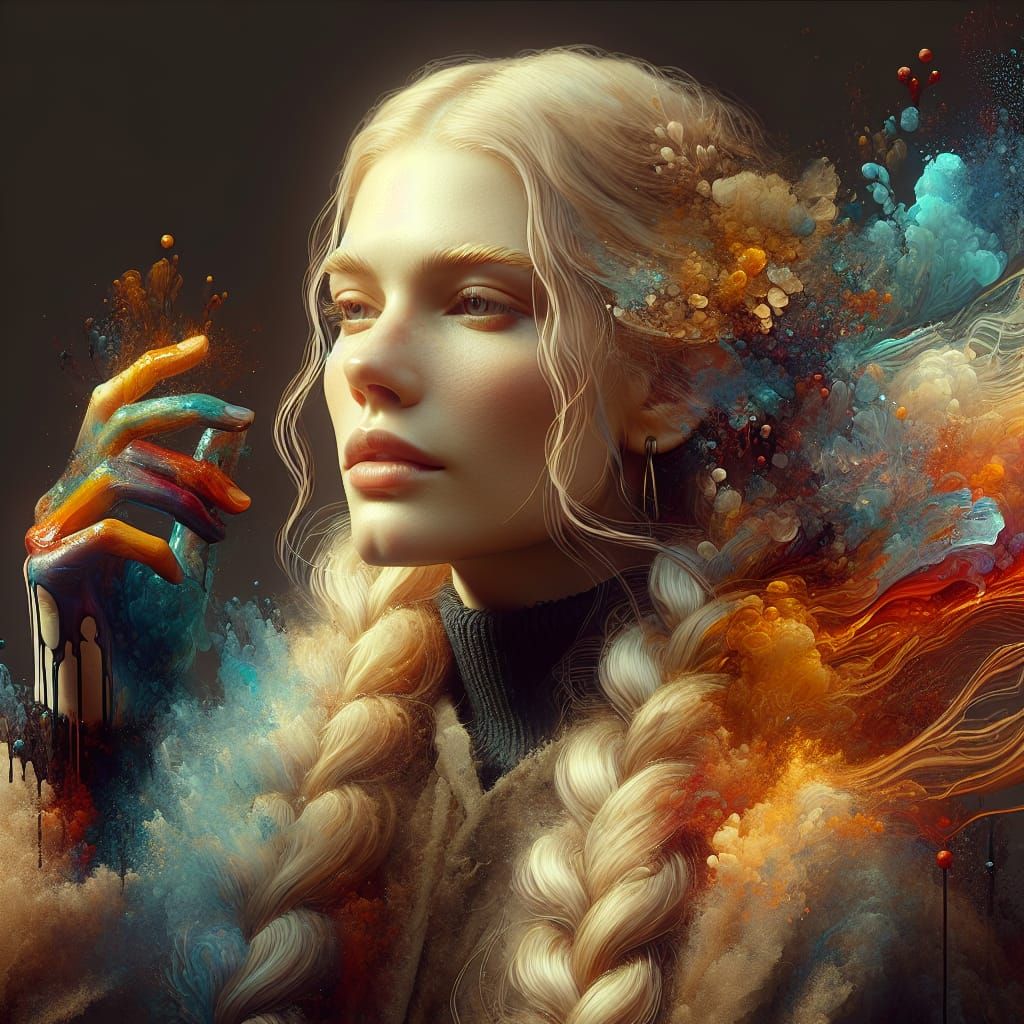 Blonde Woman with Braids in Soft Pastel Watercolor