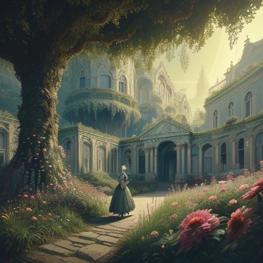 Serene Woman Embracing Existence in Lavish Baroque Setting