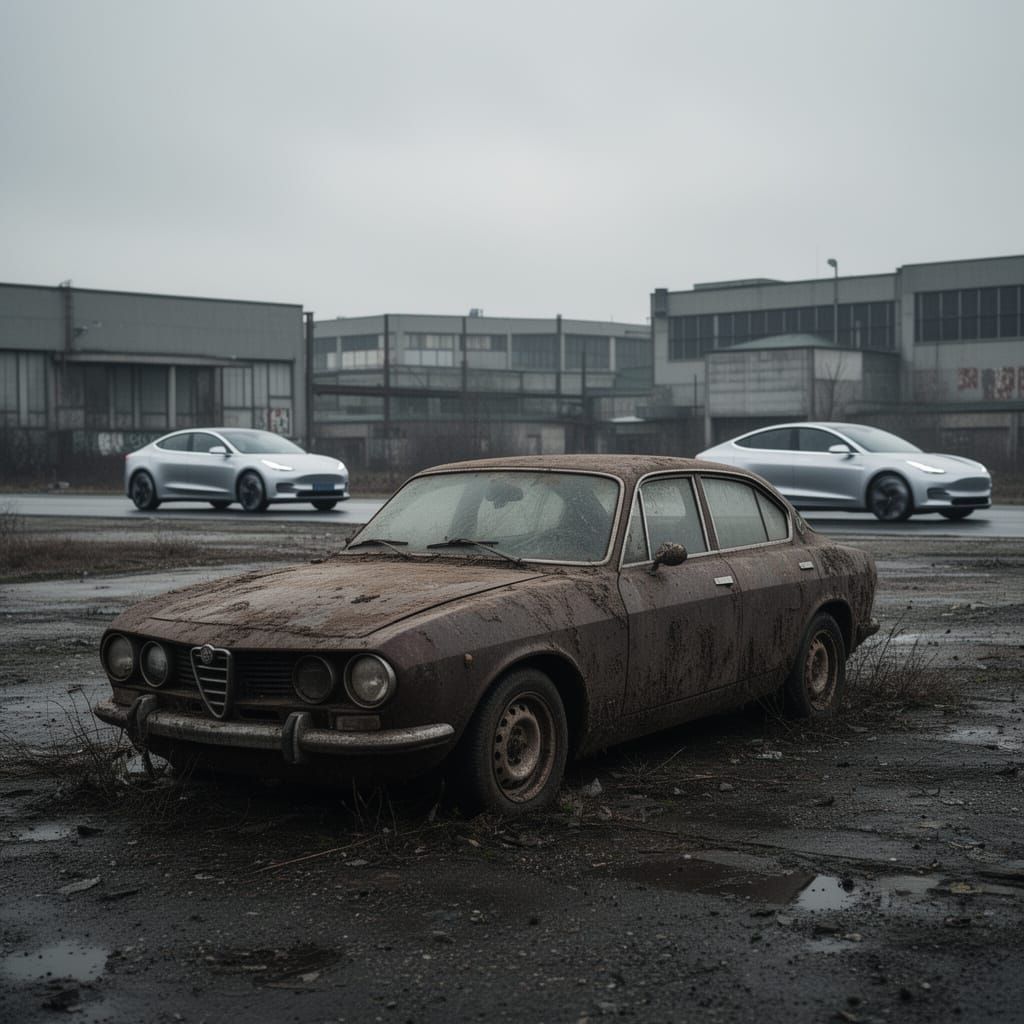 Abandoned Alfa Romeo Giulia in Industrial Area