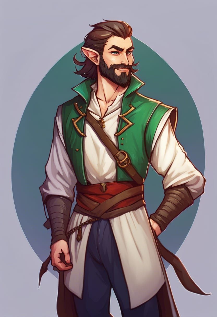 Vibrant Half-Elf Rogue Sailor in Dungeons and Dragons Style