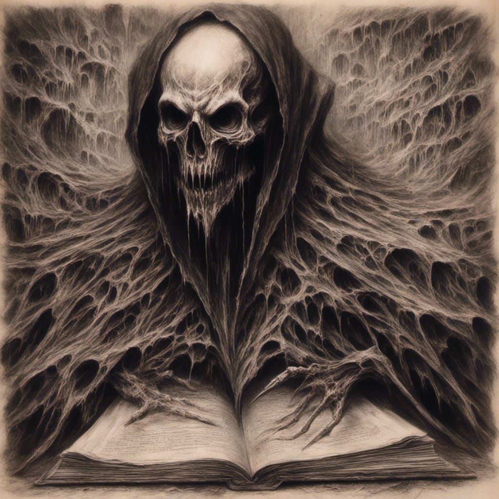 Dracula Emerges from Book in Macabre Charcoal Drawing