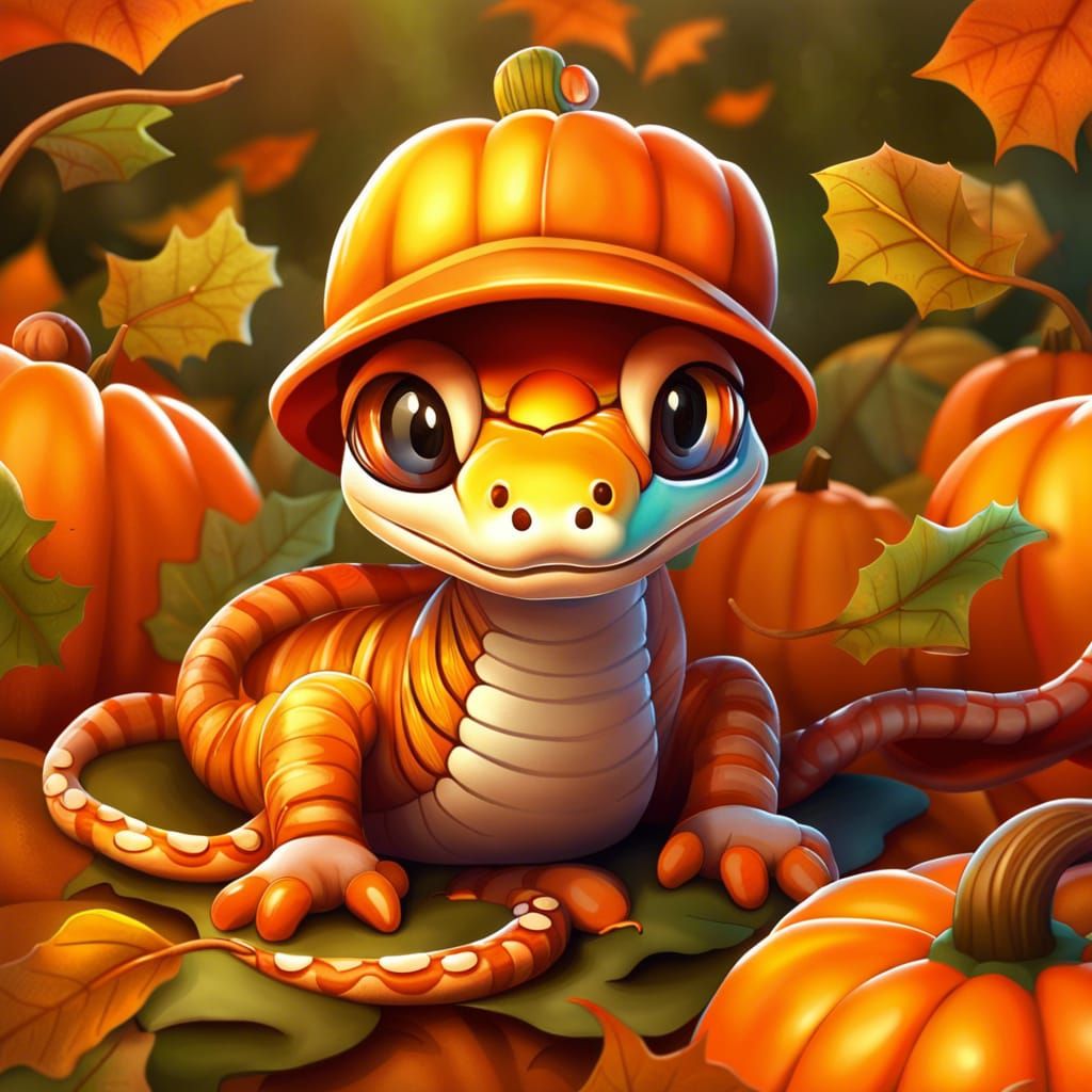 Baby Snake in Baseball Cap with Pumpkin, Candy Art