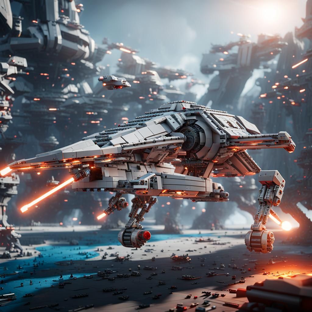 LEGO Star Wars Millennium Falcon Battle in Sci-Fi Style