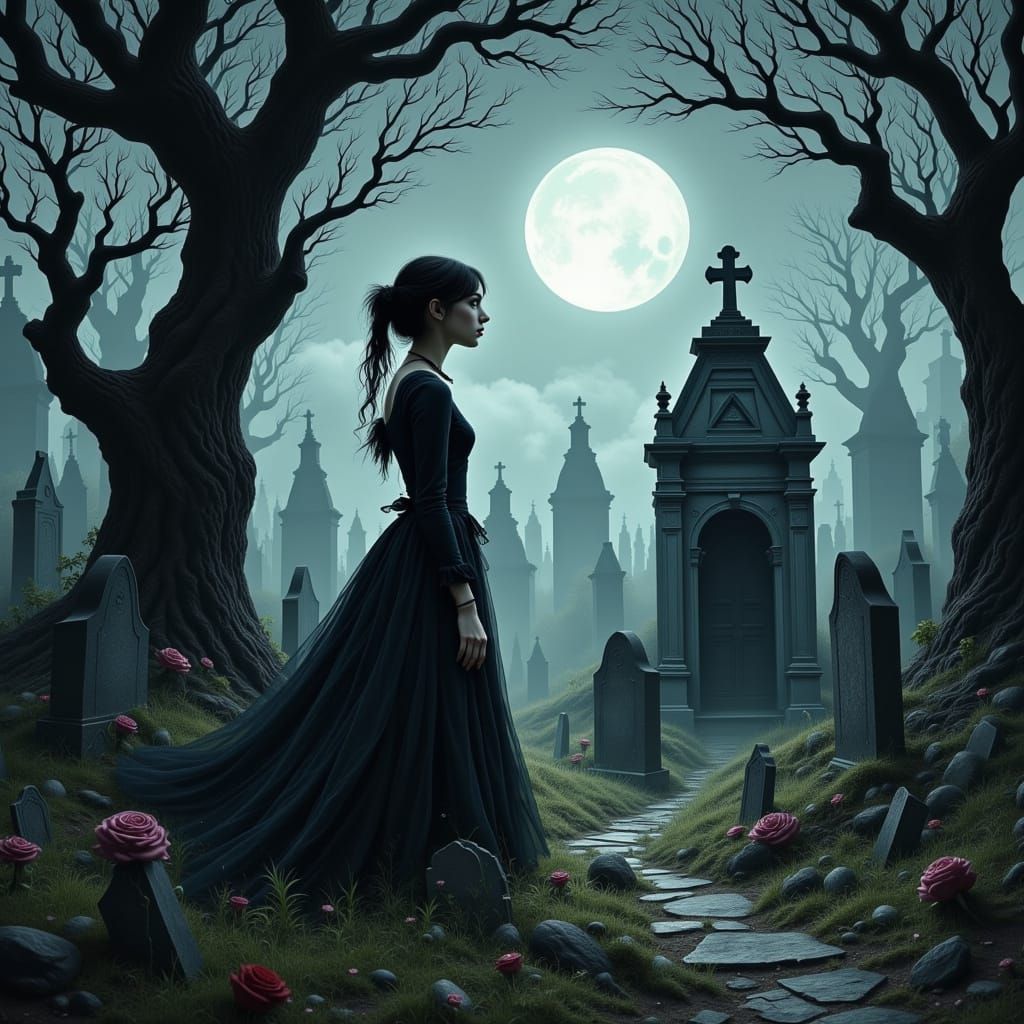 Spectral Alice in Gothic Cemetery