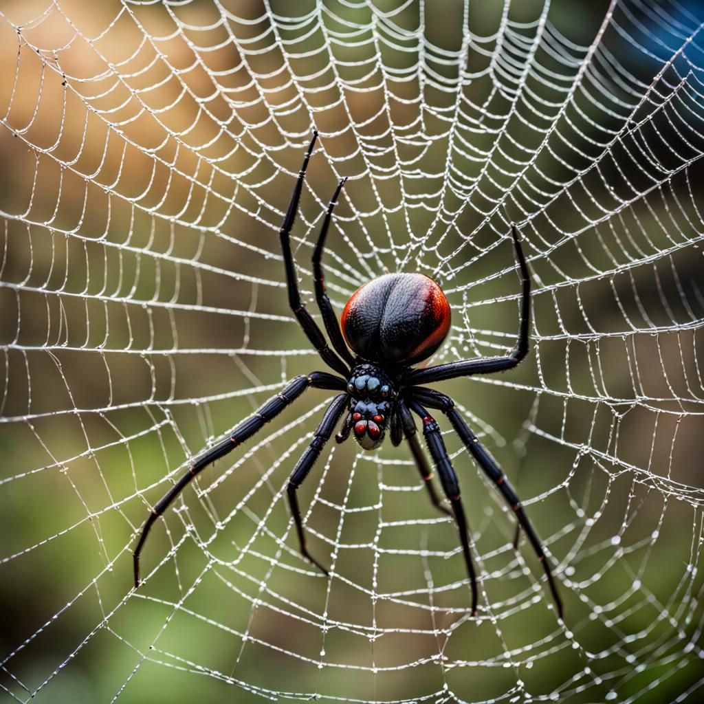 Hyperrealistic Black Widow Spider Weaving Web