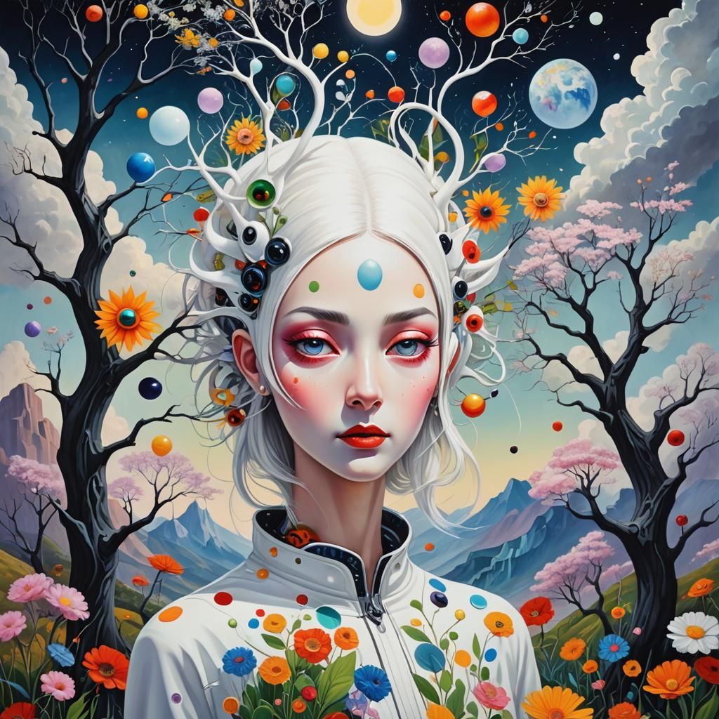 Surreal Alien Portrait in Retro Futuristic Art Deco Style