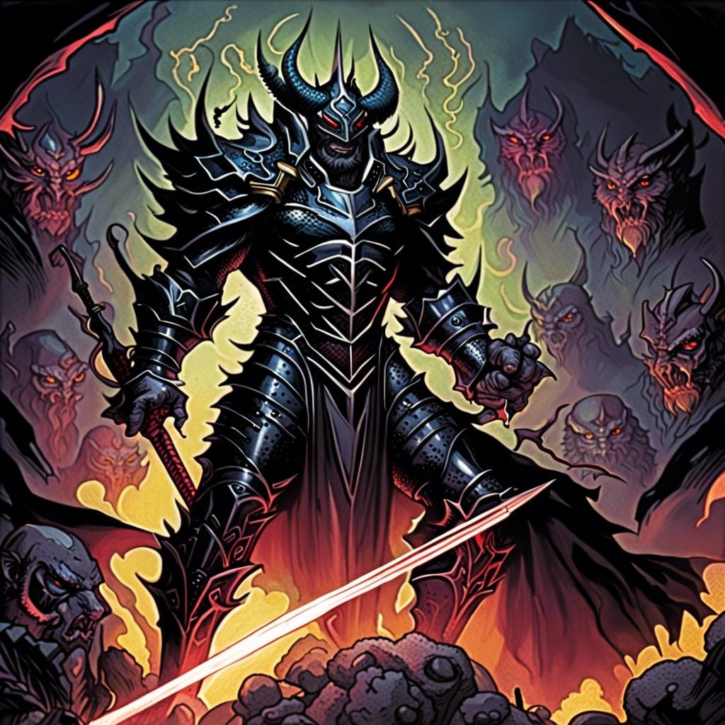 Demonic Knight Lord in Ornamental Armor, Comic Art