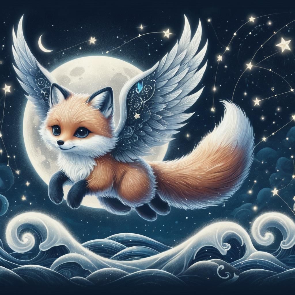 Cutty fluffy little fox with mystical wings