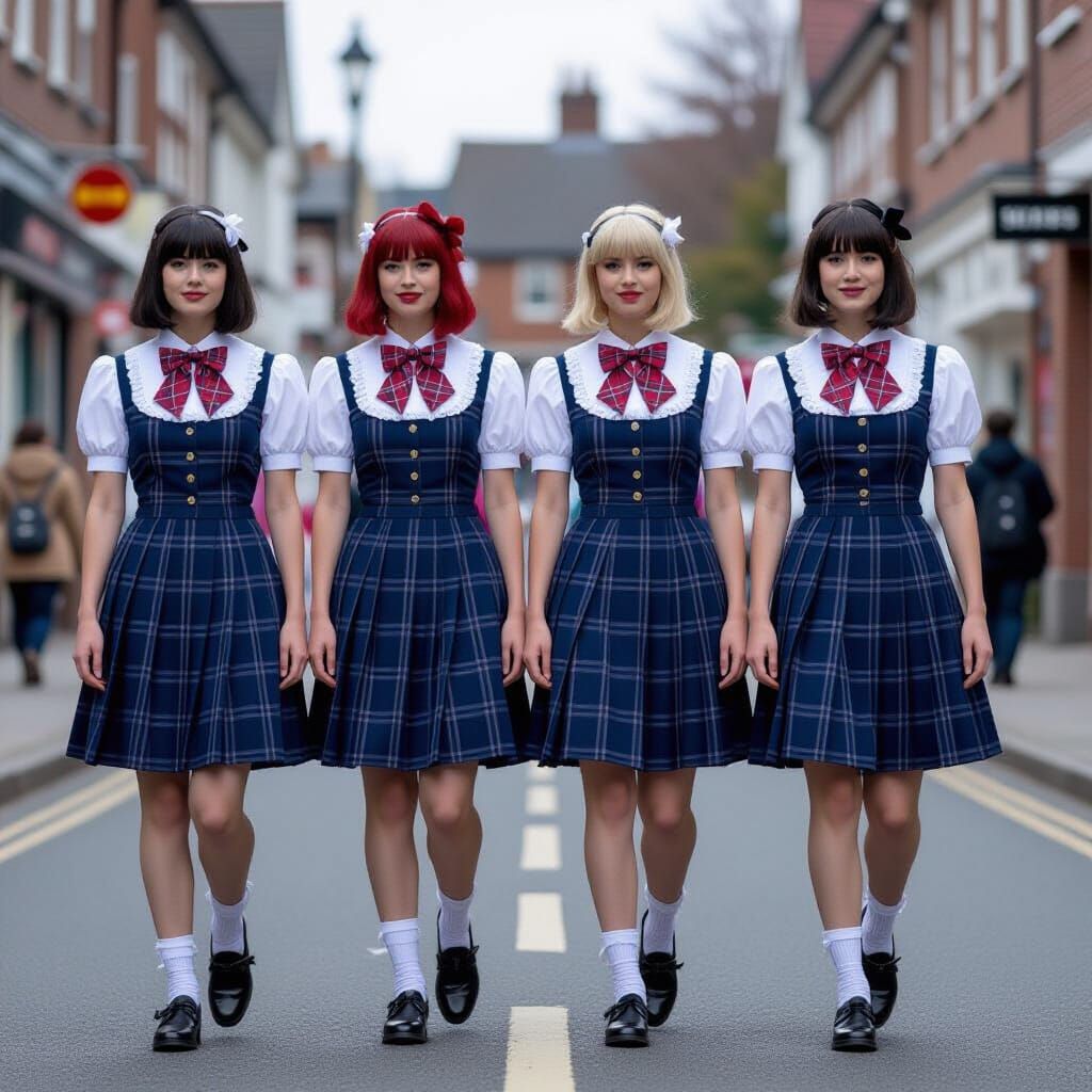 Crossdresser Men in School Uniforms: Cinematic Film Still