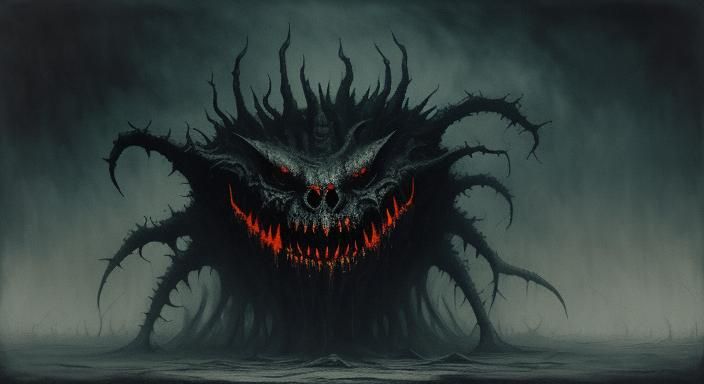 Nightmarish Fanged Creature in Dark Void