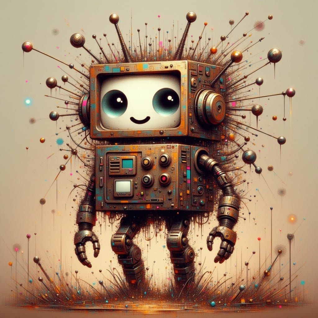 Retro-Tech Darling Robot in Distressed Rose Gold and Iridesc...