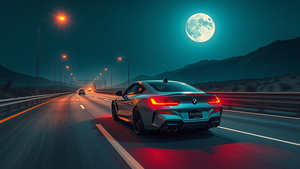 BMW M40 on Moonlit Highway in Hyperrealistic Style