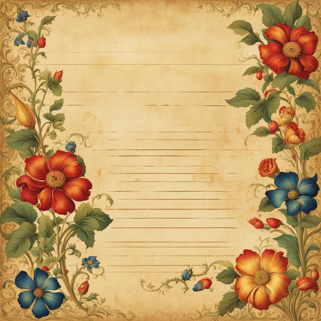 Illuminated Medieval Parchment Page with Floral Border