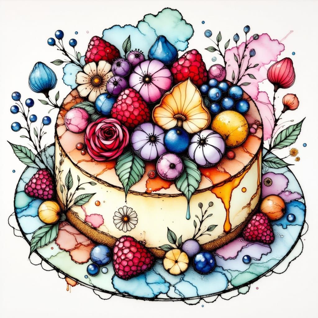Decadent Cheesecake with Vibrant Fruit in Digital Art Style