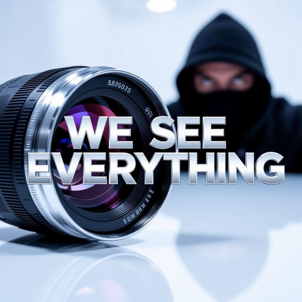 Camera Lens Reflecting Burglar in Cyberpunk Style