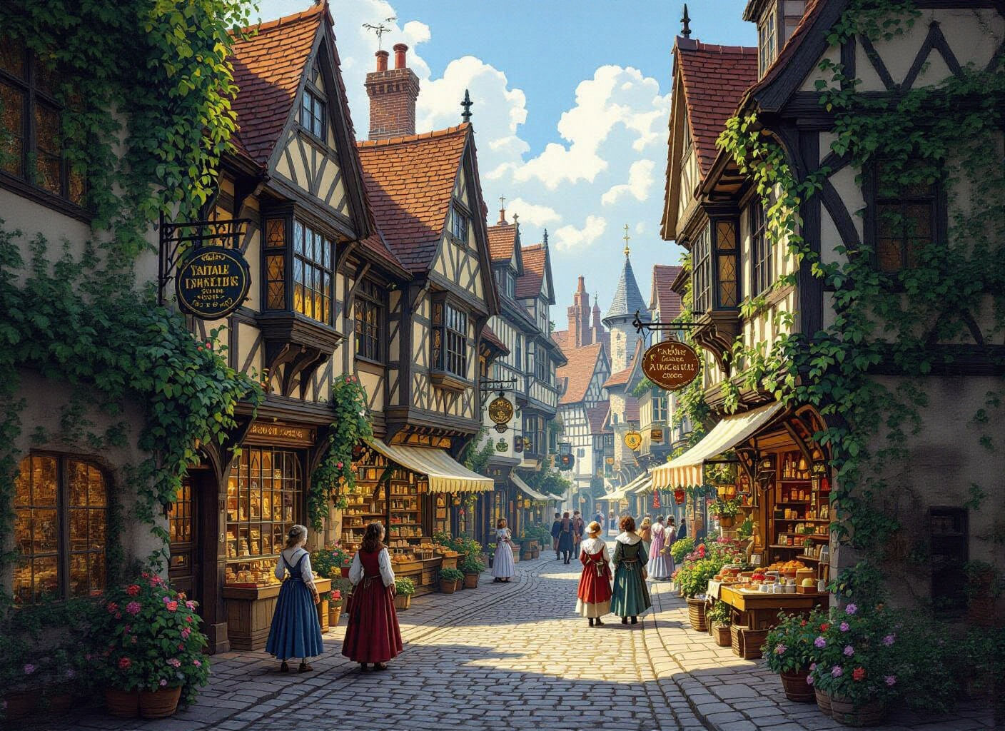 Enchanted Tudor Port Town Street Scene