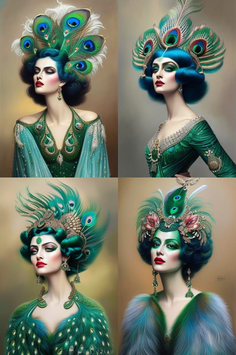 Emerald Peacock Goddess in Hyperdetailed Fantasy Art