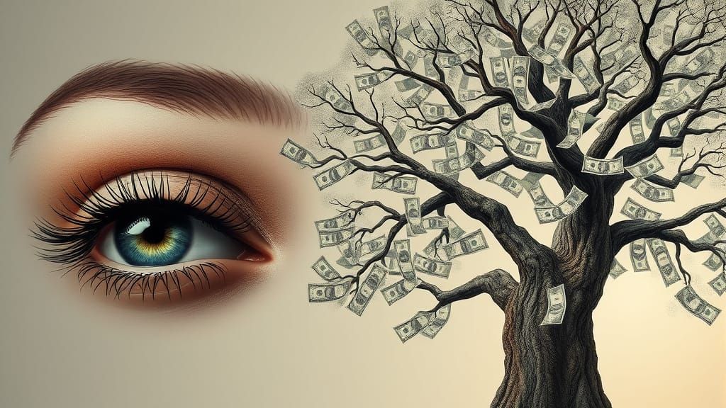 Surreal Eye and Money Tree in Photorealistic Style