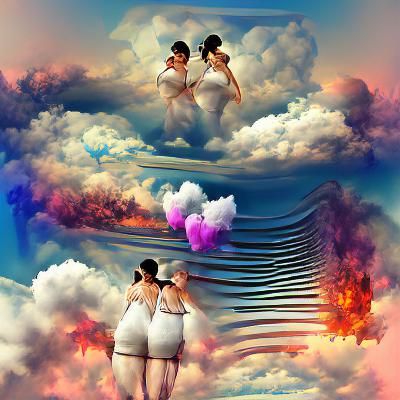 Joyful Soulmates in a Heavenly Photoillustration