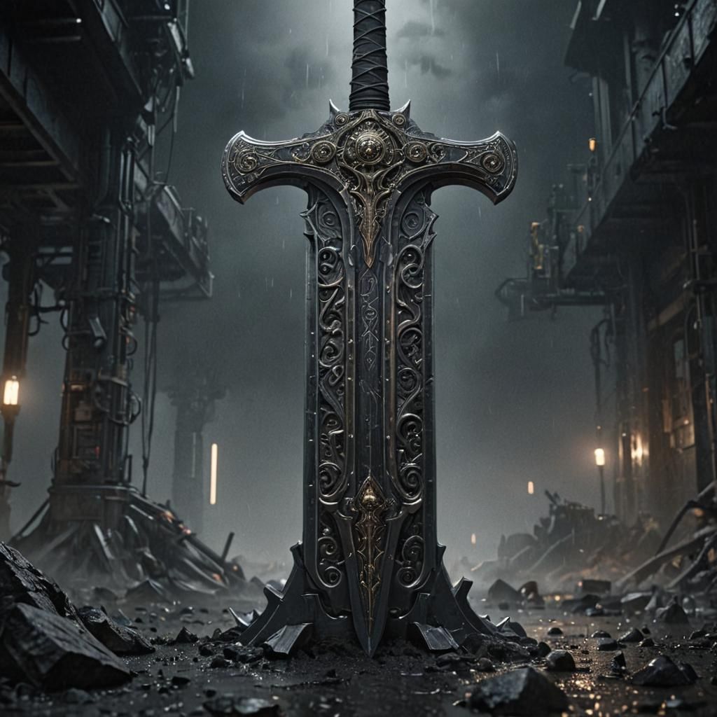 Ominous Sci-Fi Sword with Intricate Mech Details
