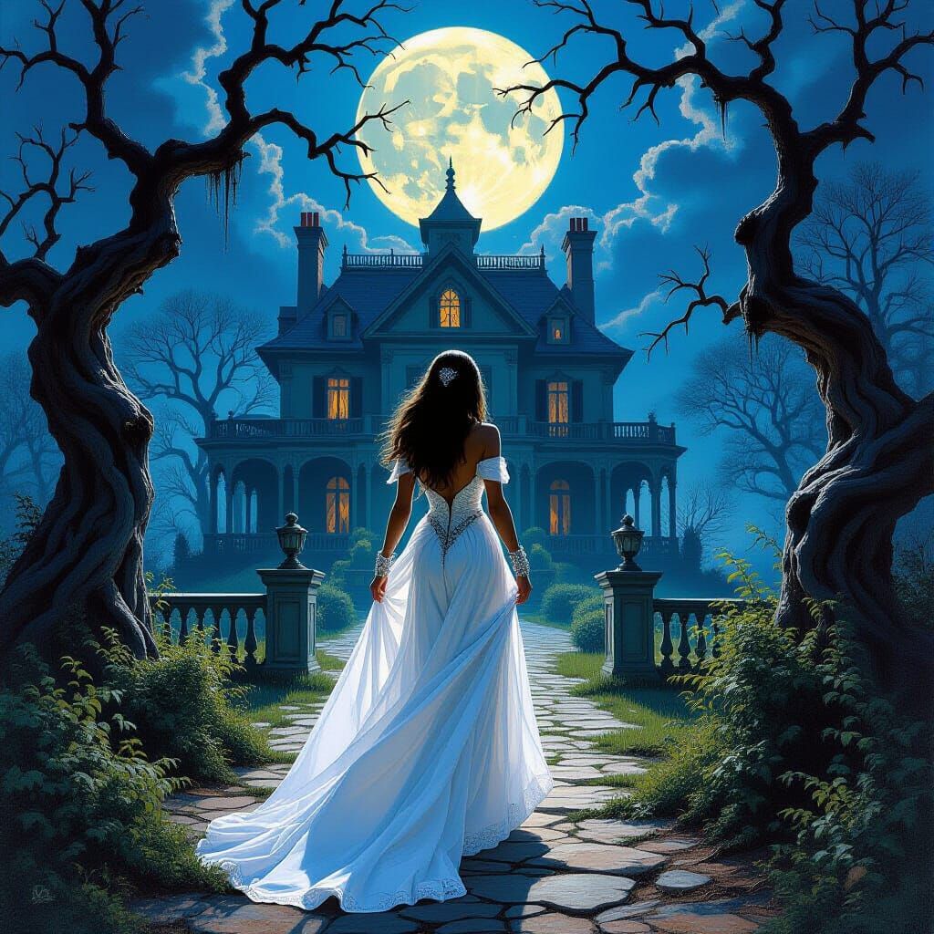 Spooky Mansion: Fantasy Art in Oil Painting Style