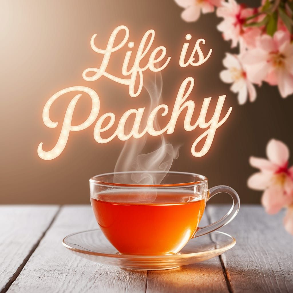 Peach Tea Still Life with Glowing Script
