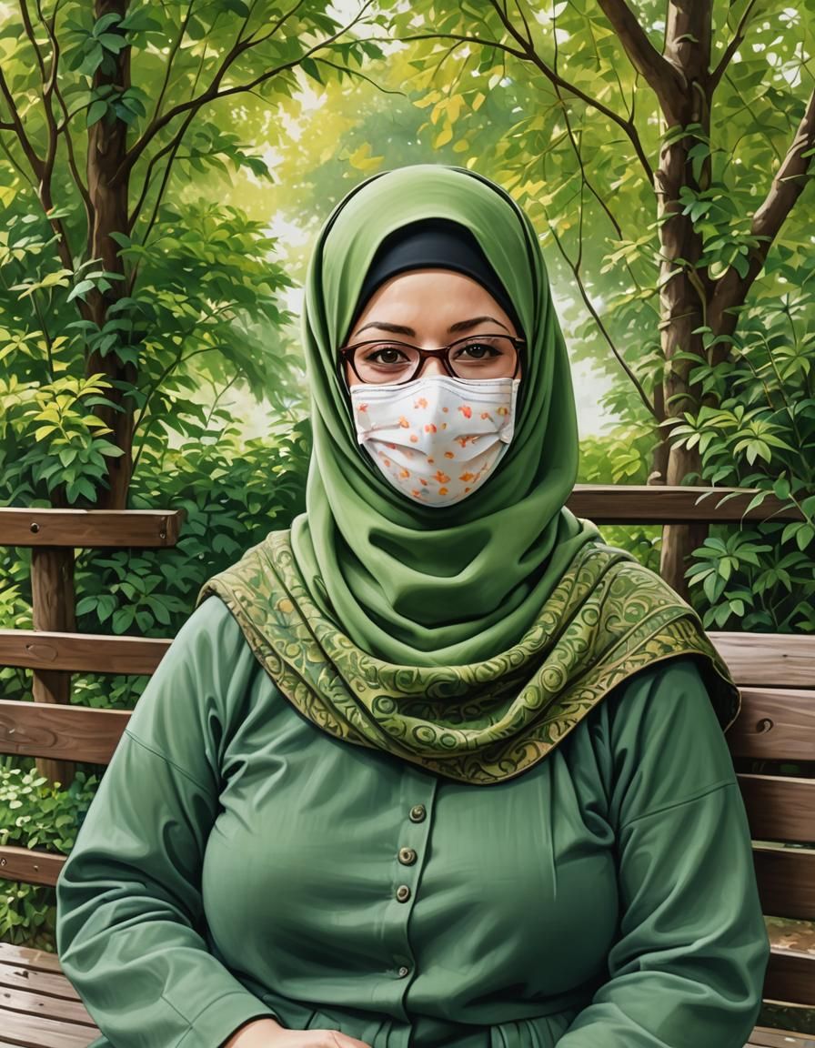 Woman in Hijab Writing Letter, Detailed Painting