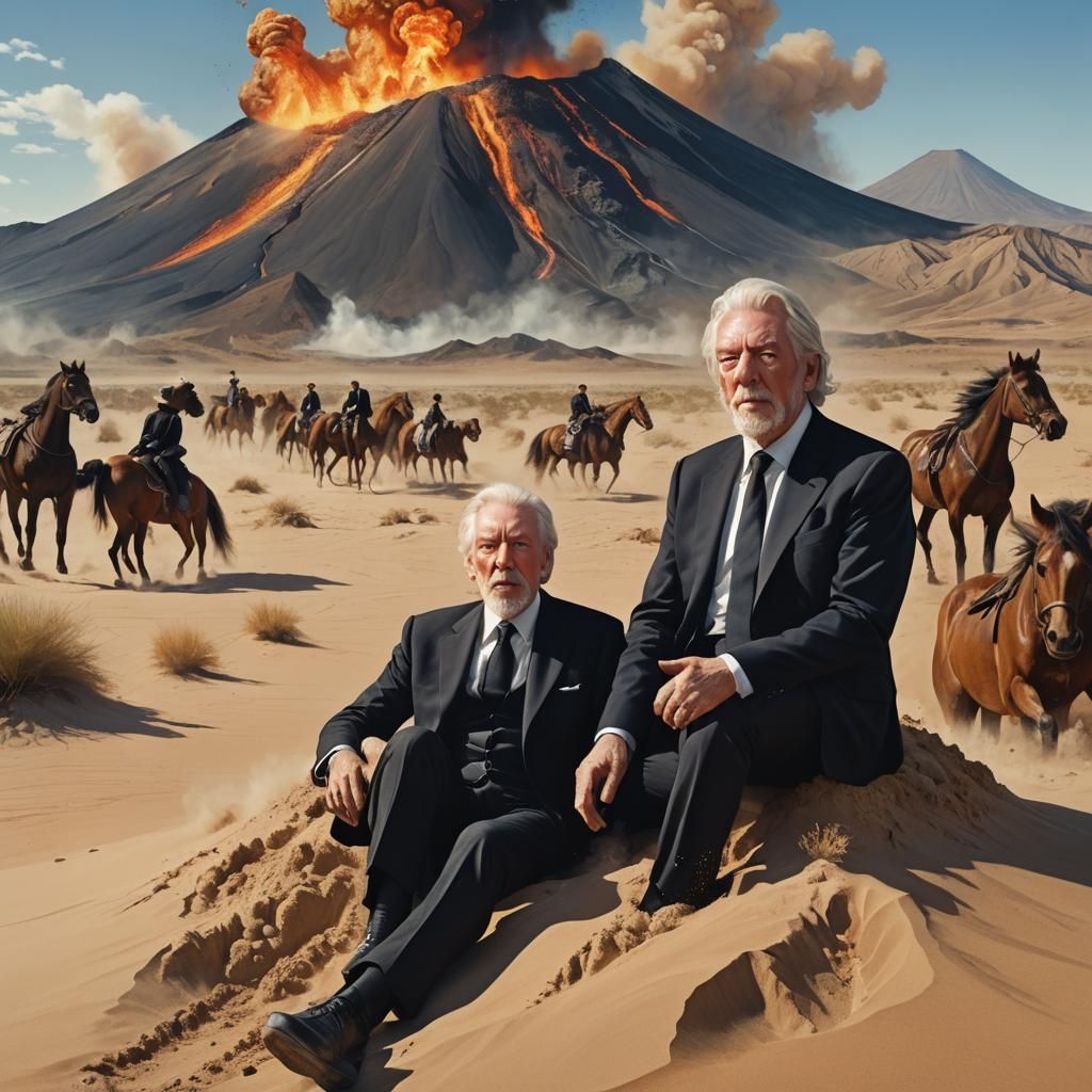 Volcano Eruption and Desert Escape: Hyperrealistic Image