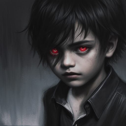 Dark Surrealism: Kivarez Boy with Glowing Eyes