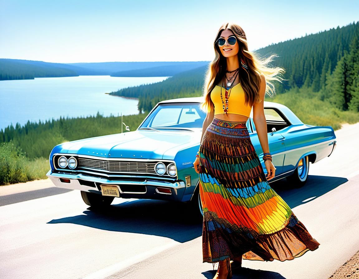 Psychedelic Hippie Hitchhiker on Route 66