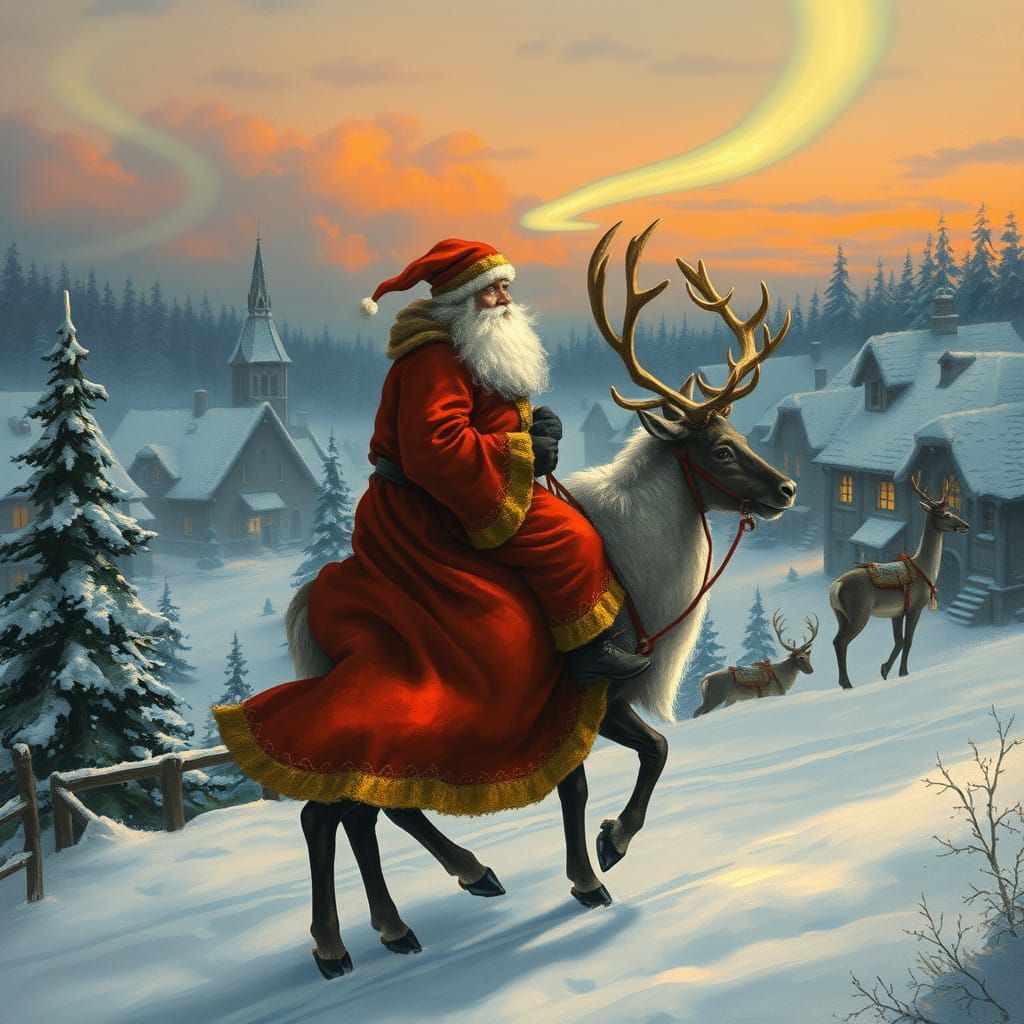 Nikolaus Rides Majestic Reindeer Through Snowy Village at Du...