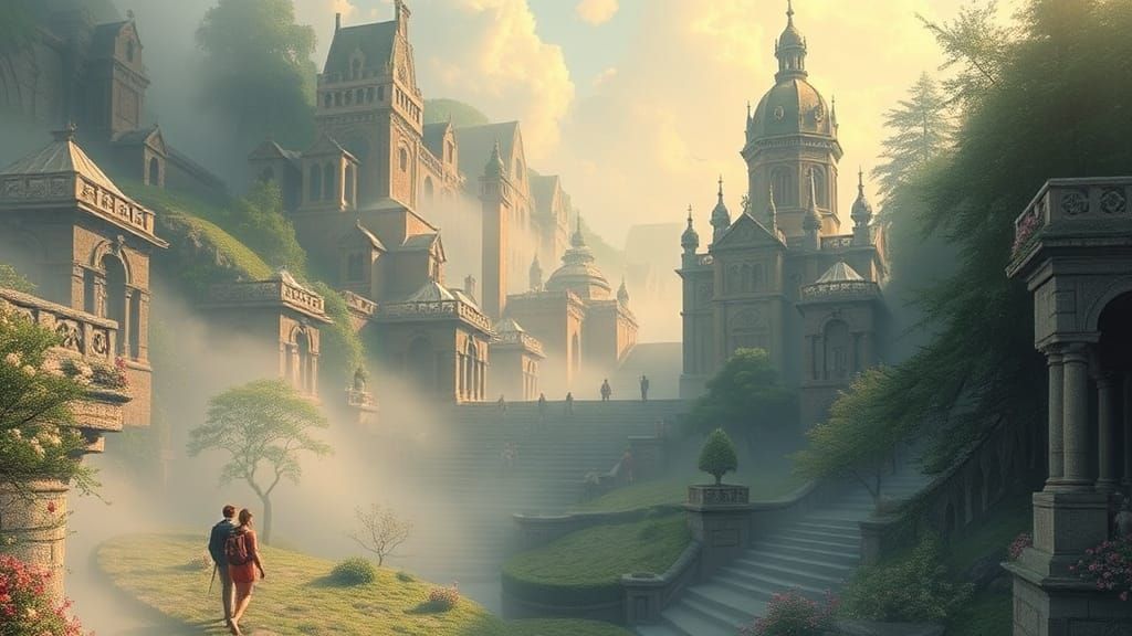 Surreal Fantasy Scene in MC Escher Style