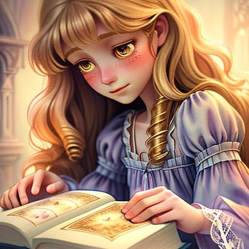 Dreamy Watercolor: Girl in Lace Nightgown