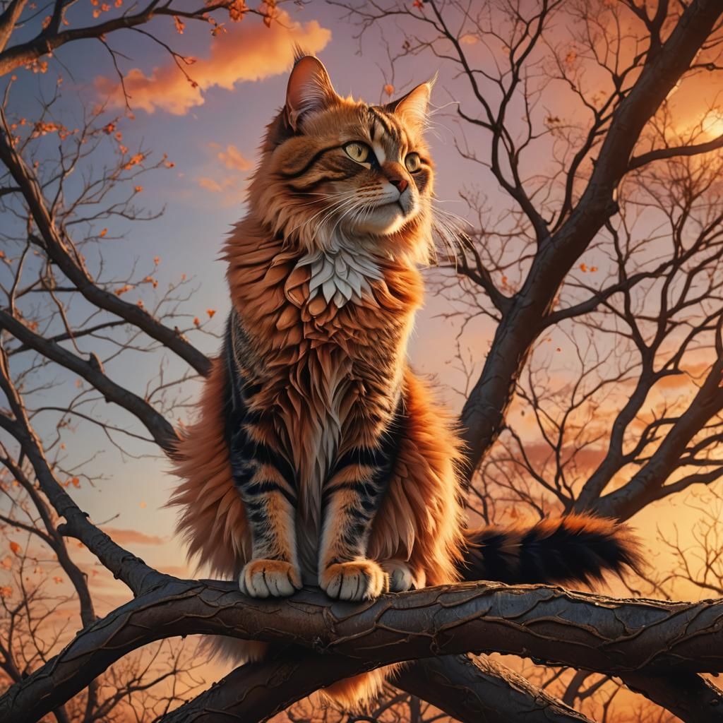 Mystical Cat Portrait at Sunset: Digital Matte Painting