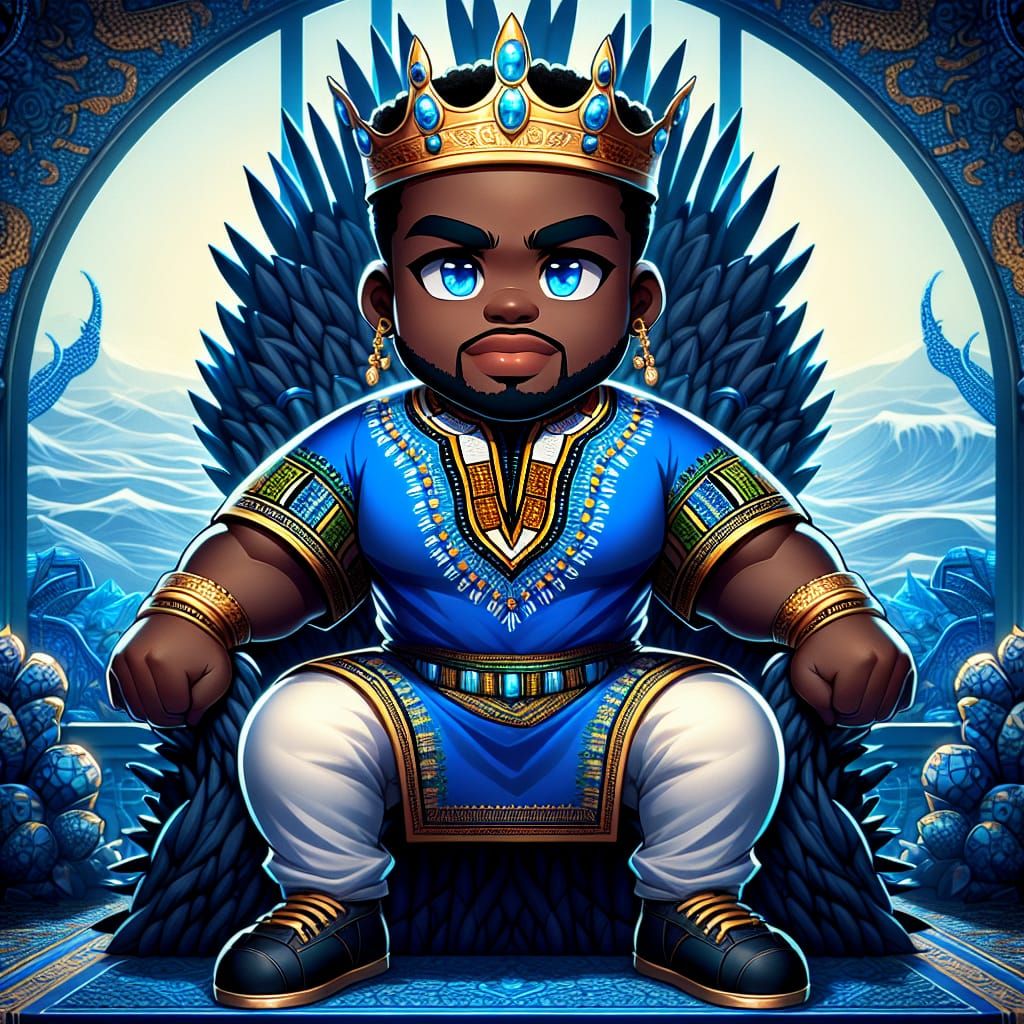 Chibi digital style full-body muscular ebony middle aged Afr...