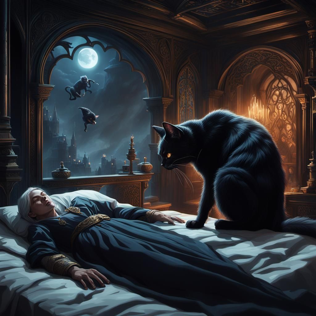 Black Cat Stealing Breath in Matte Painting