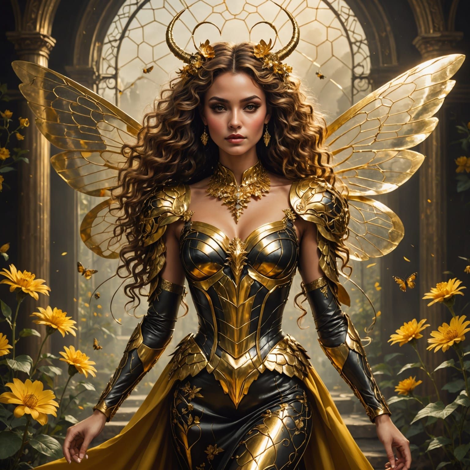 Golden Goddess with Bee-Inspired Majesty